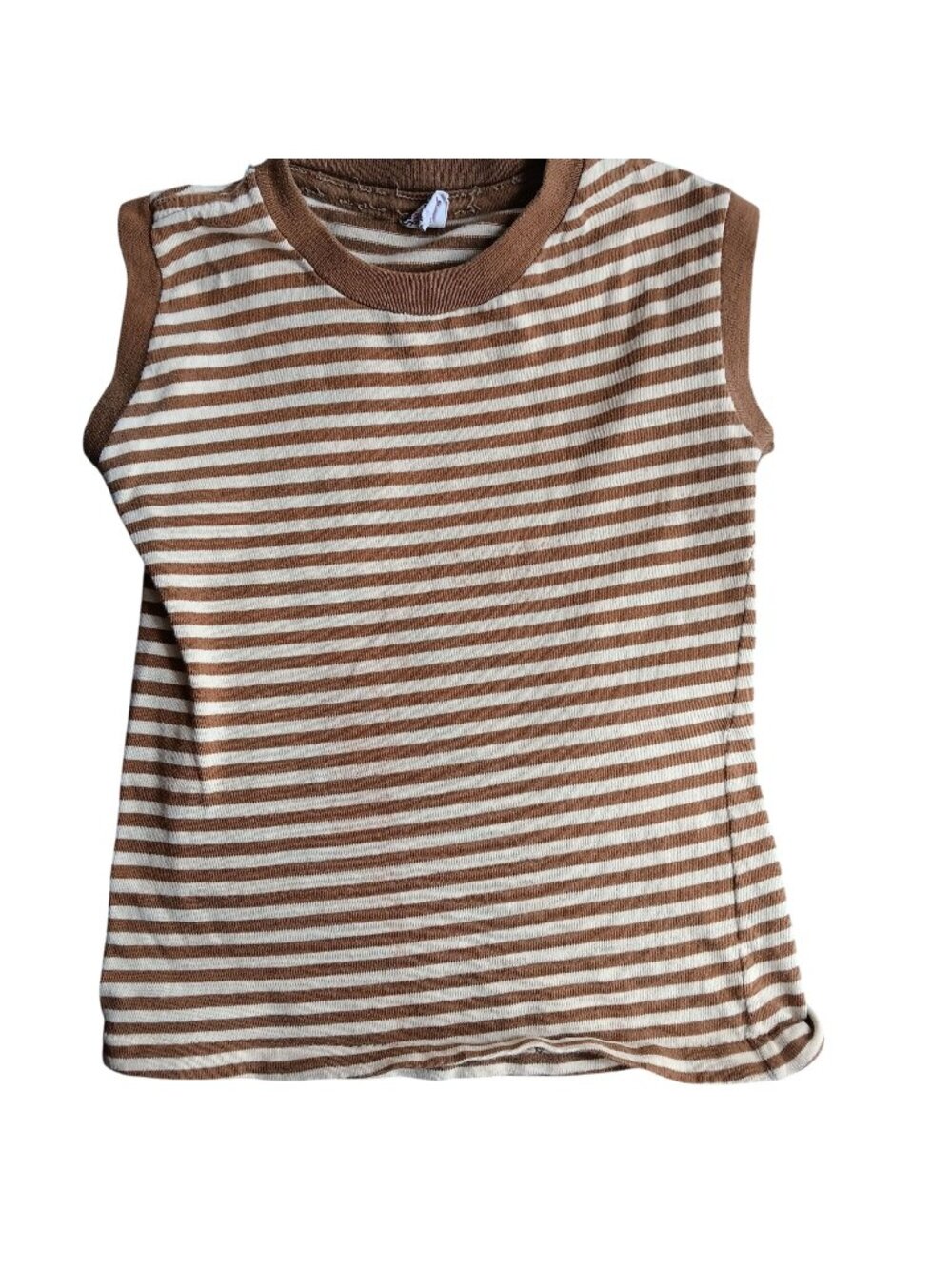 True Vintage Campus Boys 10 1960's Sleeveless Brown Striped Muscle Shirt Mod